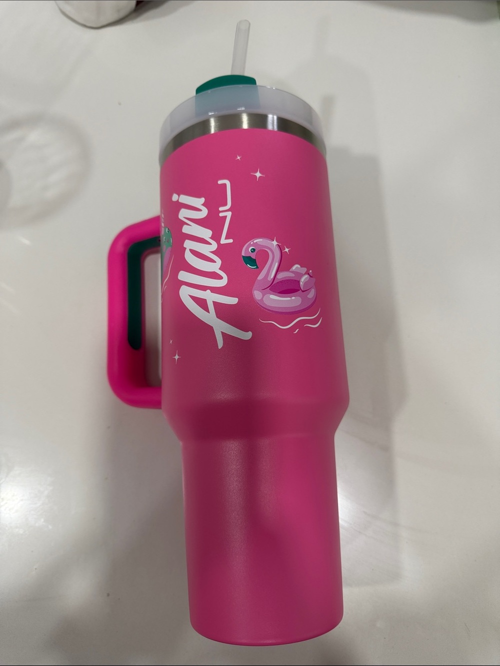 Alani Pink Travel Tumbler with Handle & Straw